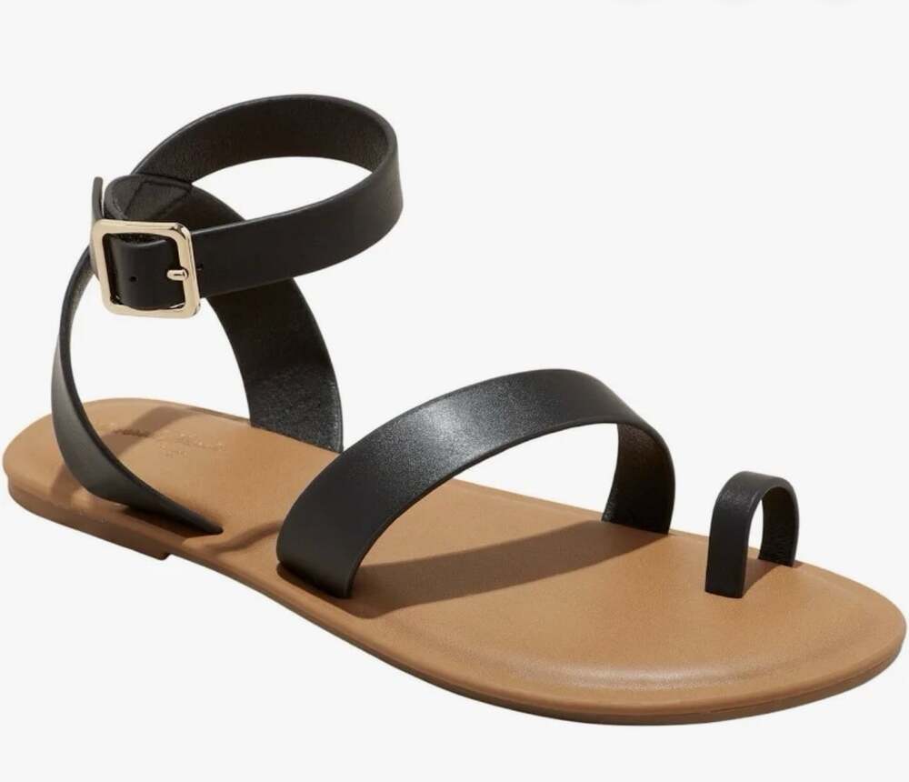 Universal Thread Sol Toe Loop Sandals Black Size 11 Ankle Strap Memory Foam